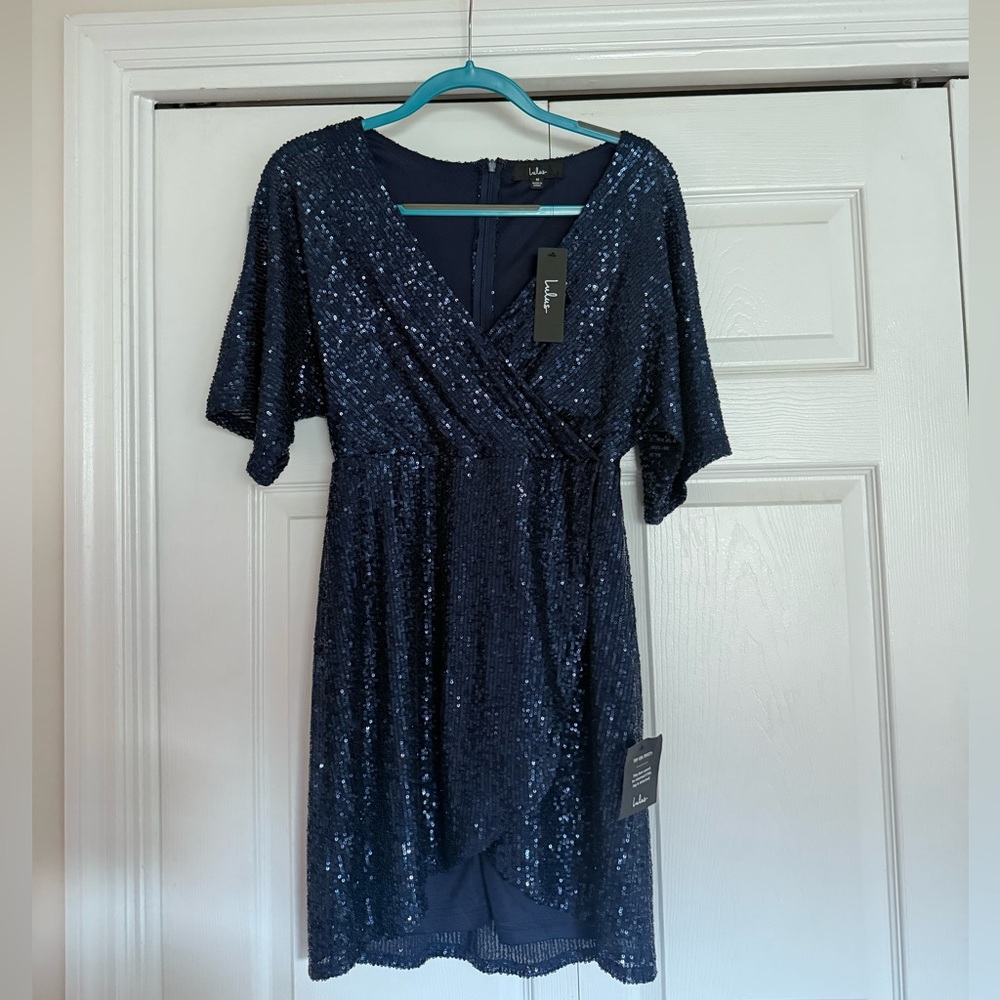 Lulu's Midnight Blue Sequin High Low Dress